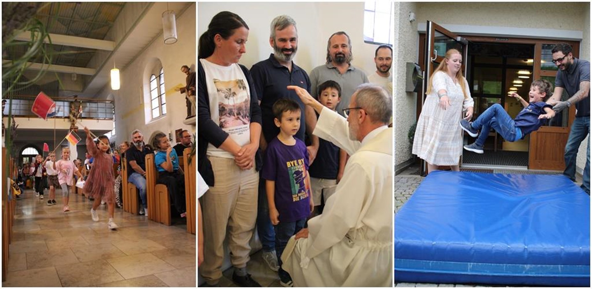 Kinder feiern gemeinsam mit Familien und Erzieherinnen ihr Abschlussfest in der Kirche.